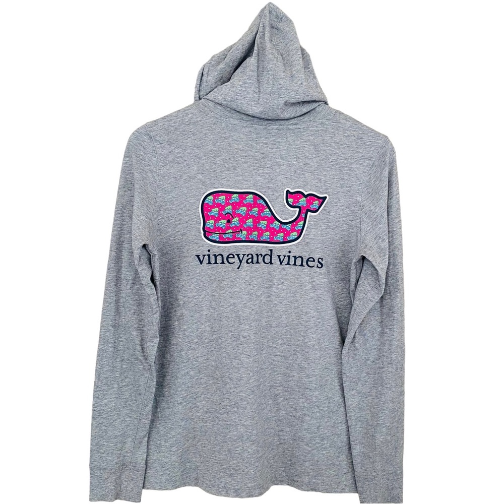 Vineyard Vines Christmas Tree Winter Scene Lightweight Hooded Long Sleeve Tee Sm